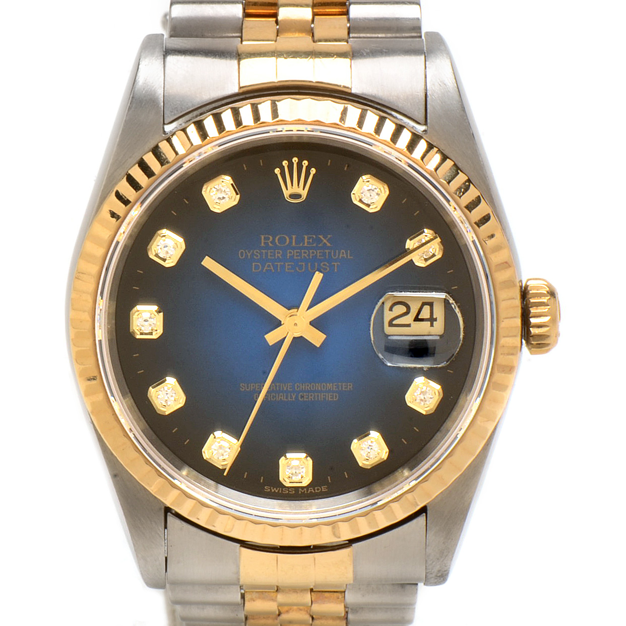 Rolex 18K Yellow Gold Stainless Steel Diamond Datejust Watch