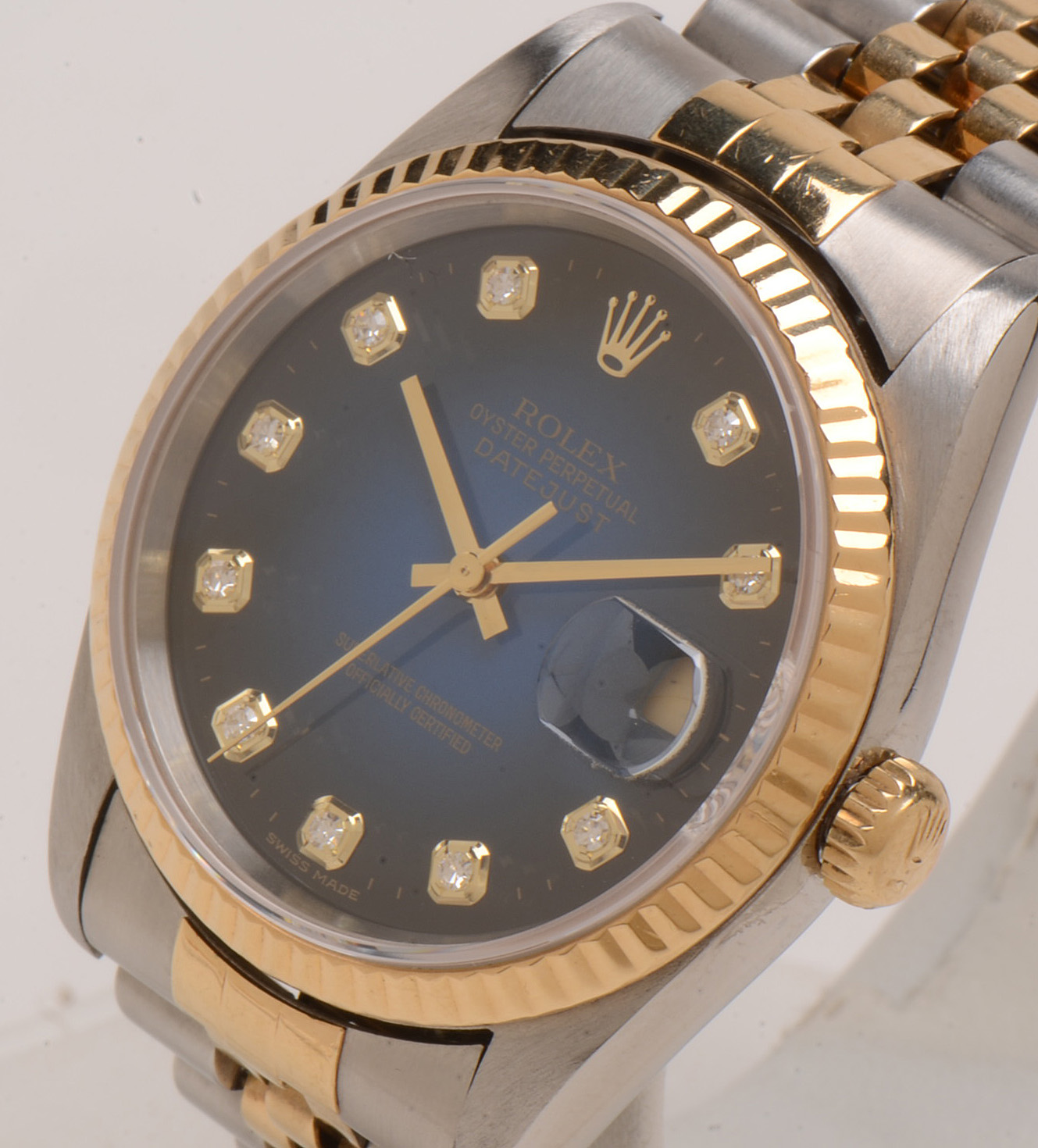 Rolex 18K Yellow Gold Stainless Steel Diamond Datejust Watch