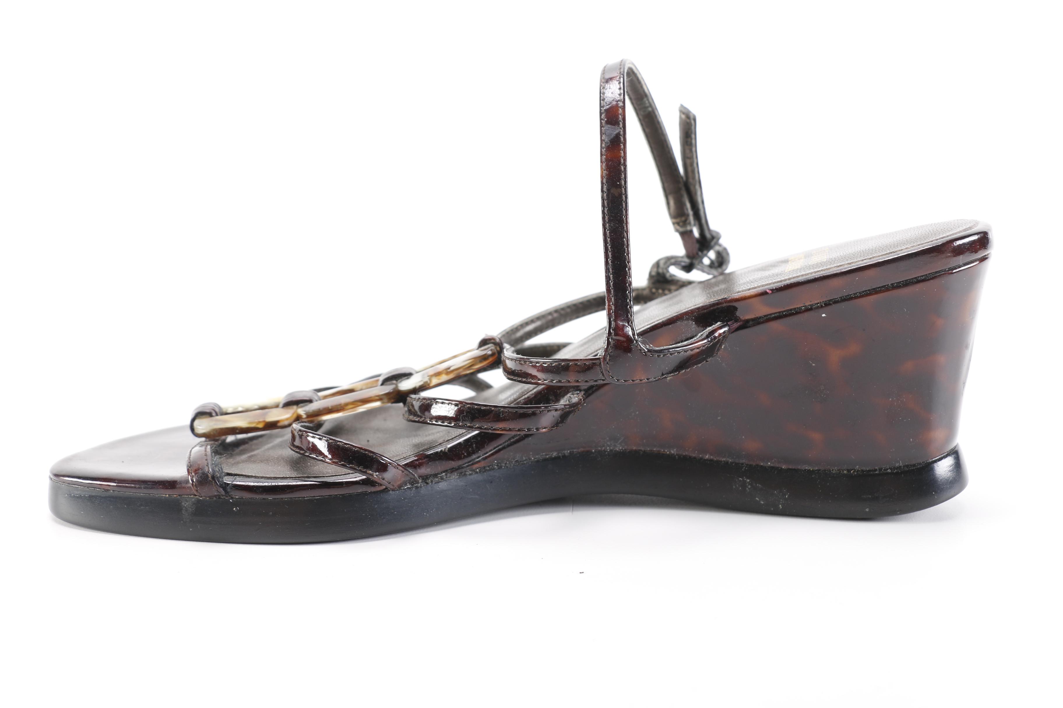 Stuart Weitzman Patent Leather Wedge Sandals