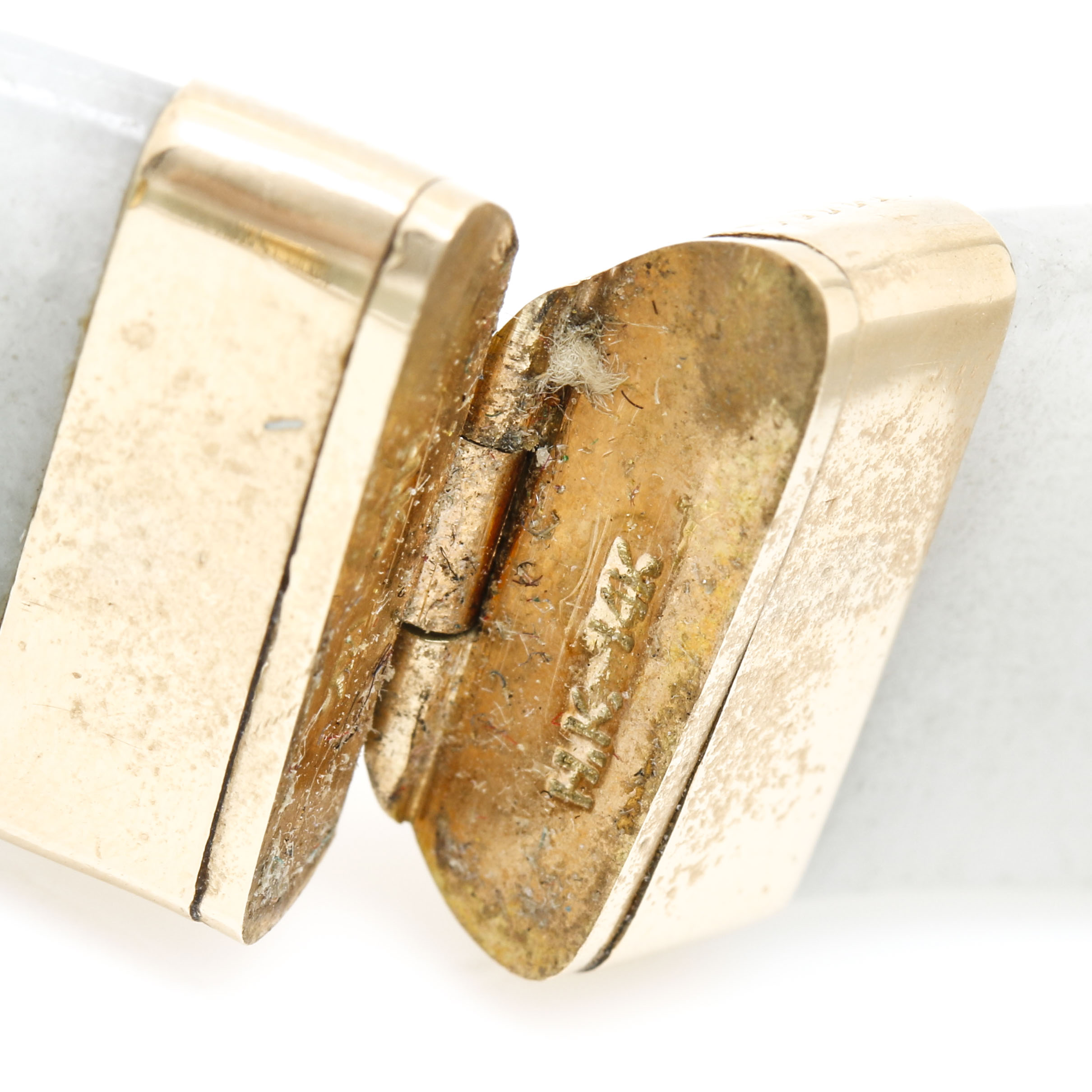 14K Yellow Carved Jadeite Hinged Bangle