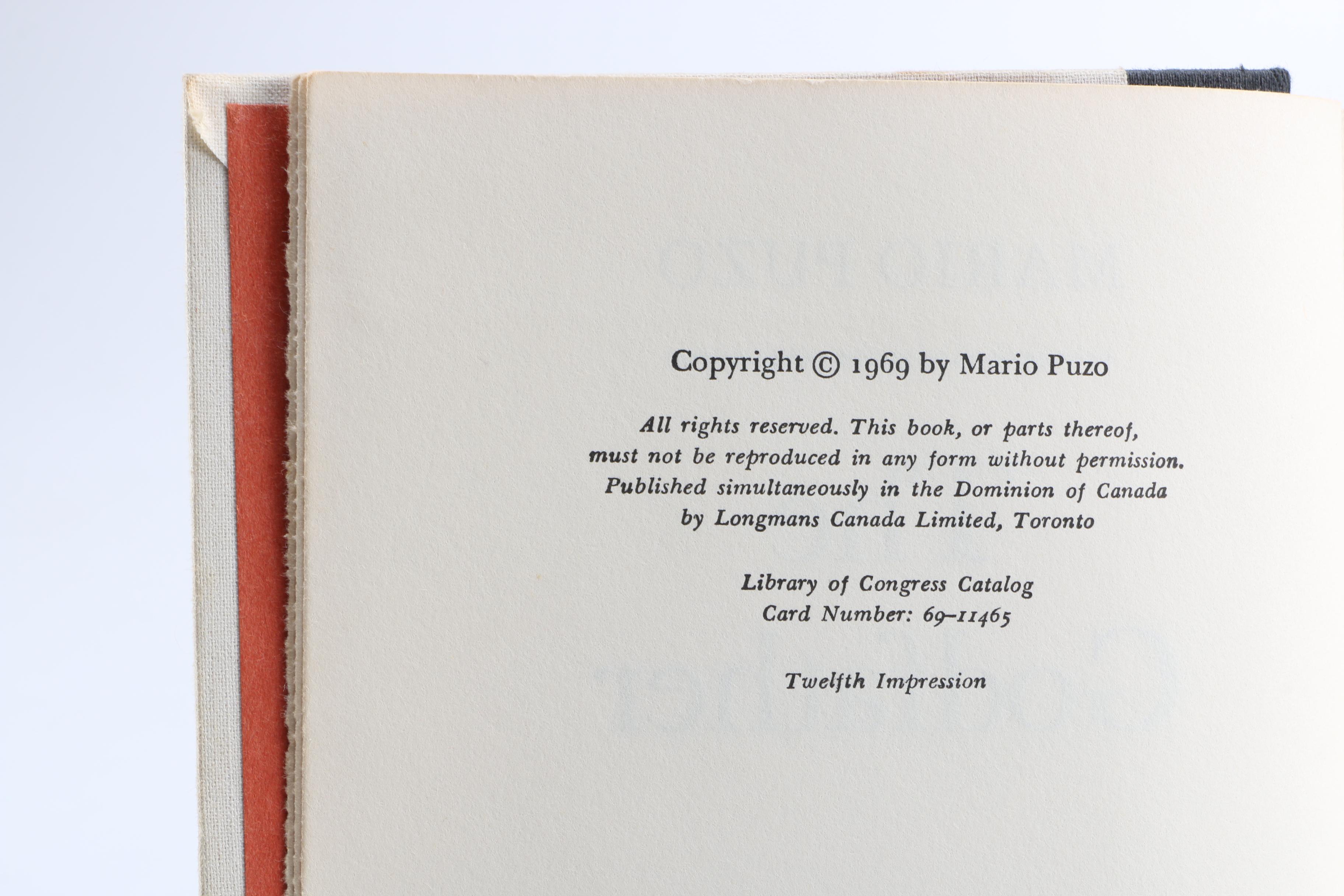 1969 Twelfth Impression of "The Godfather" by Mario Puzo