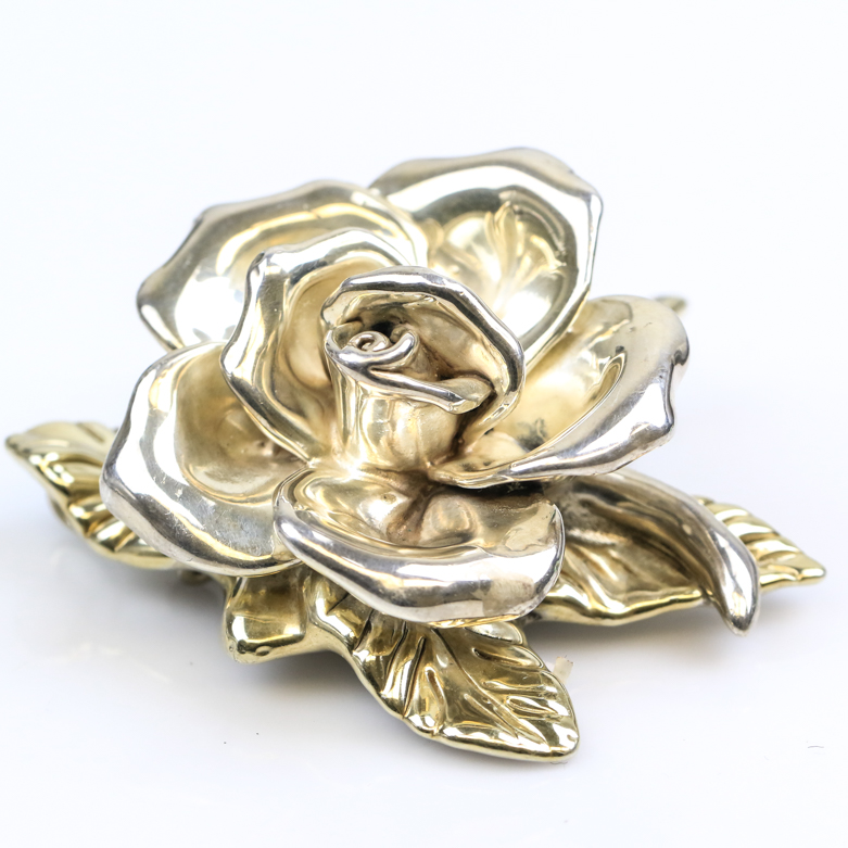 Israeli Sterling Silver Carved Rose Pendant Brooch