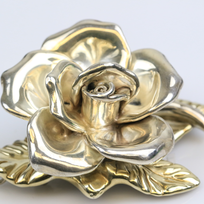 Israeli Sterling Silver Carved Rose Pendant Brooch