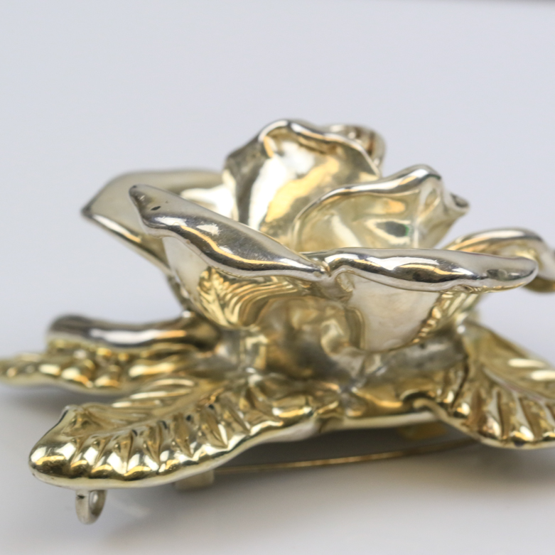 Israeli Sterling Silver Carved Rose Pendant Brooch