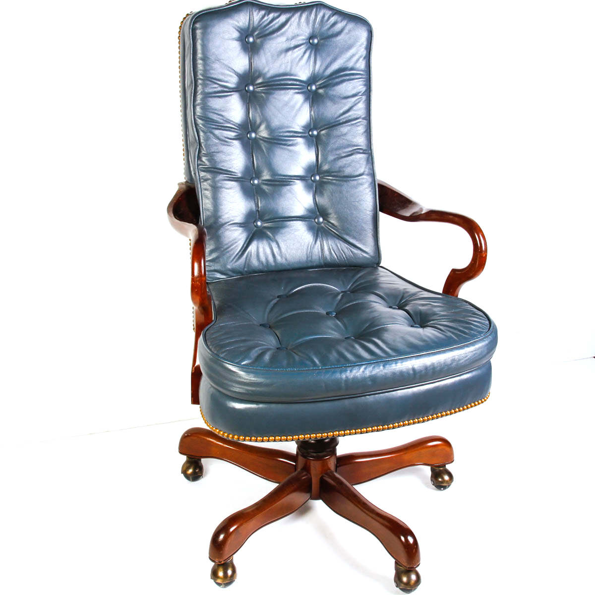 Queen Anne Style Blue Leather Office Chair