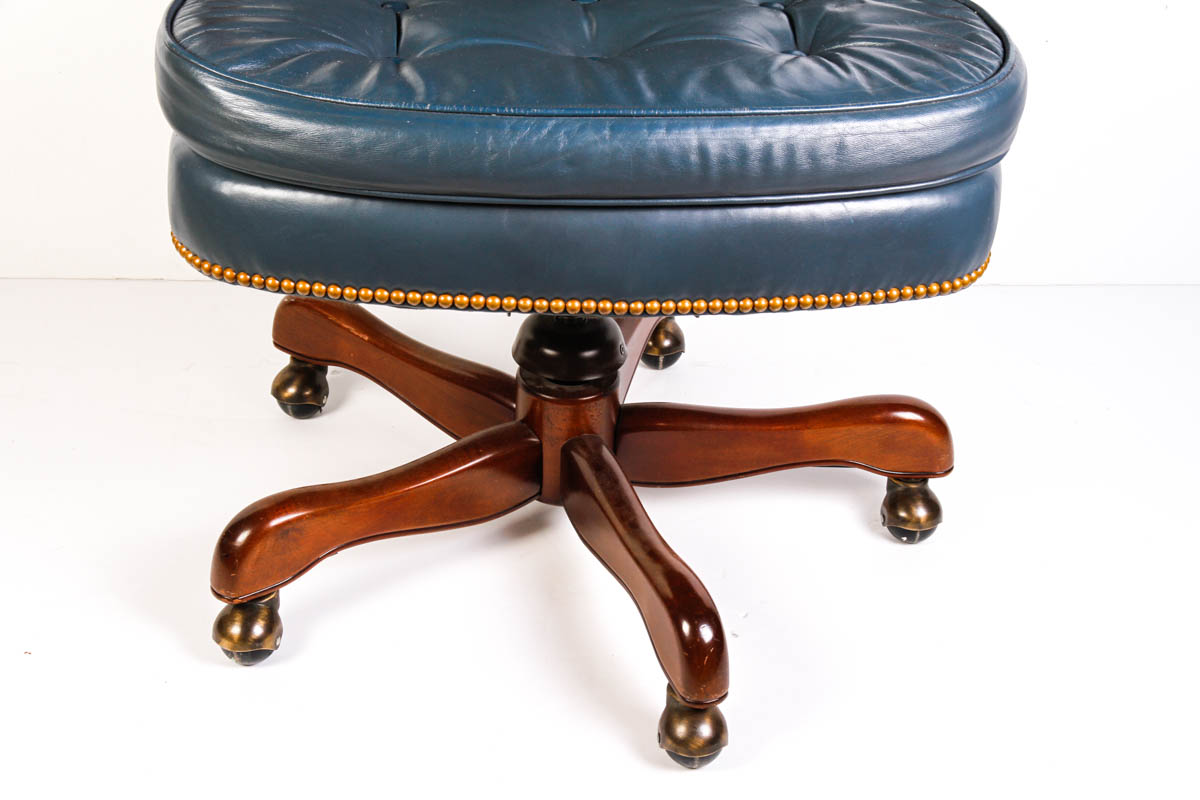 Queen Anne Style Blue Leather Office Chair