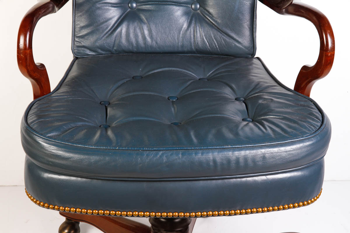 Queen Anne Style Blue Leather Office Chair