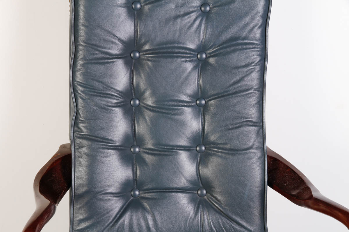 Queen Anne Style Blue Leather Office Chair