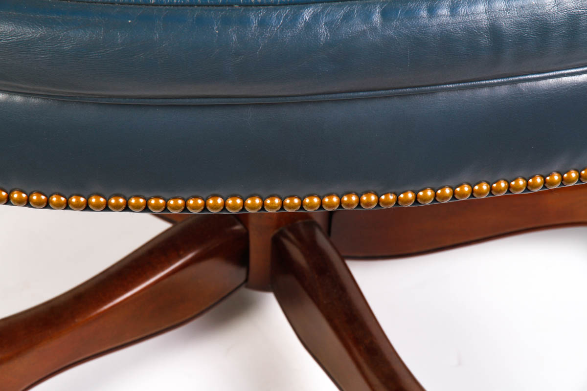 Queen Anne Style Blue Leather Office Chair