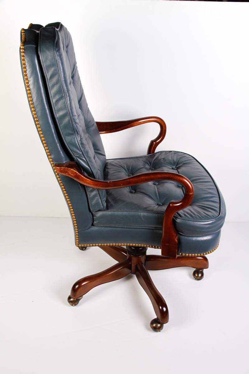 Queen Anne Style Blue Leather Office Chair