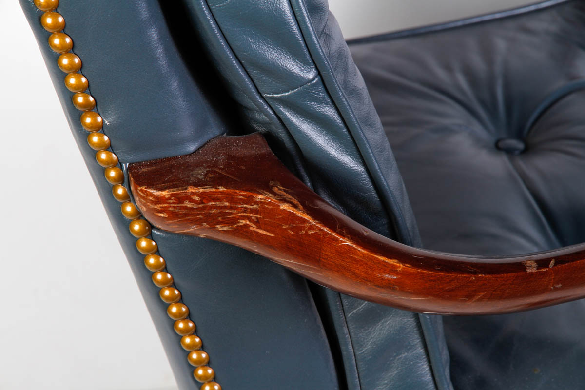 Queen Anne Style Blue Leather Office Chair