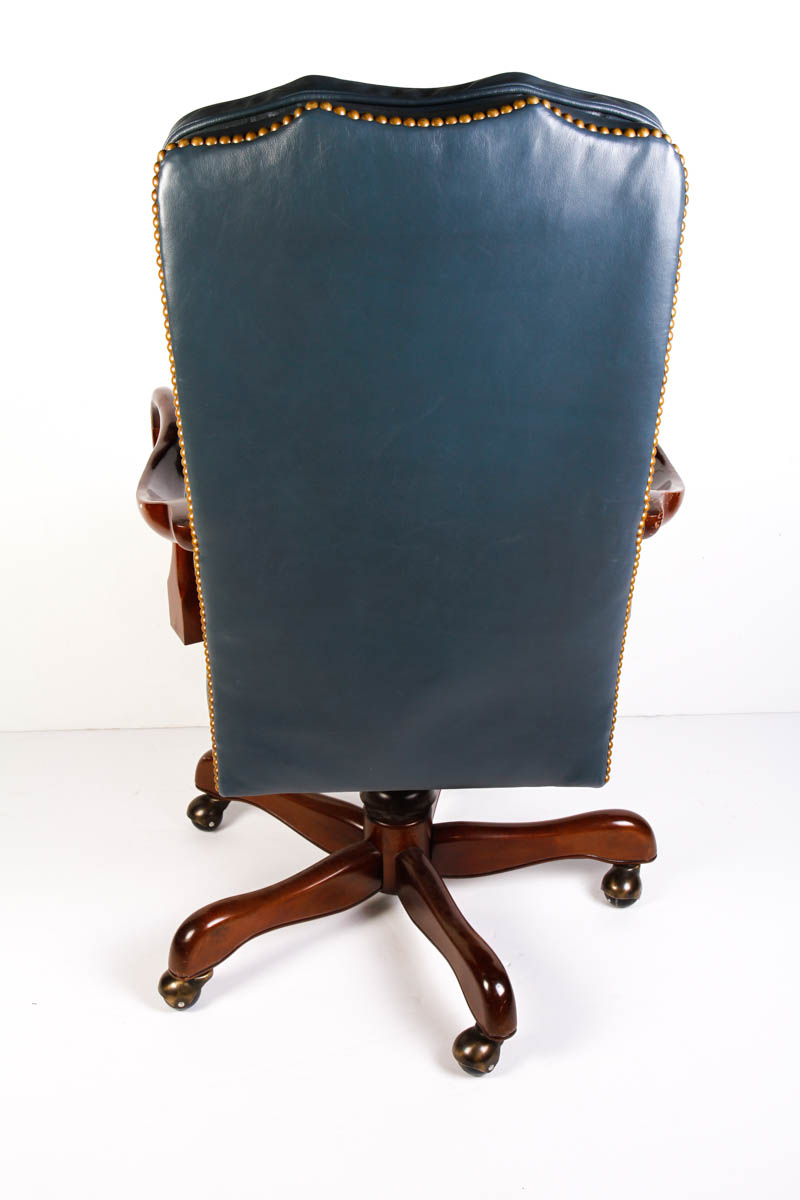 Queen Anne Style Blue Leather Office Chair