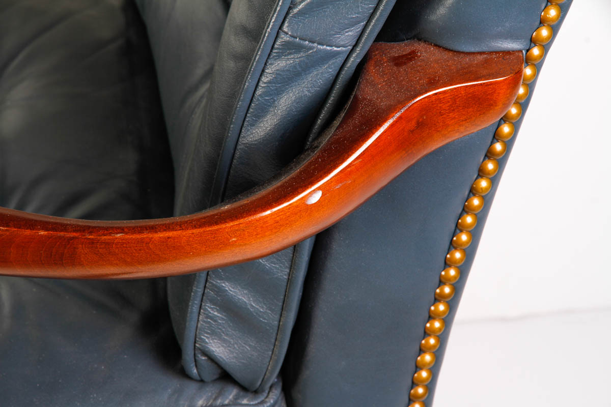 Queen Anne Style Blue Leather Office Chair