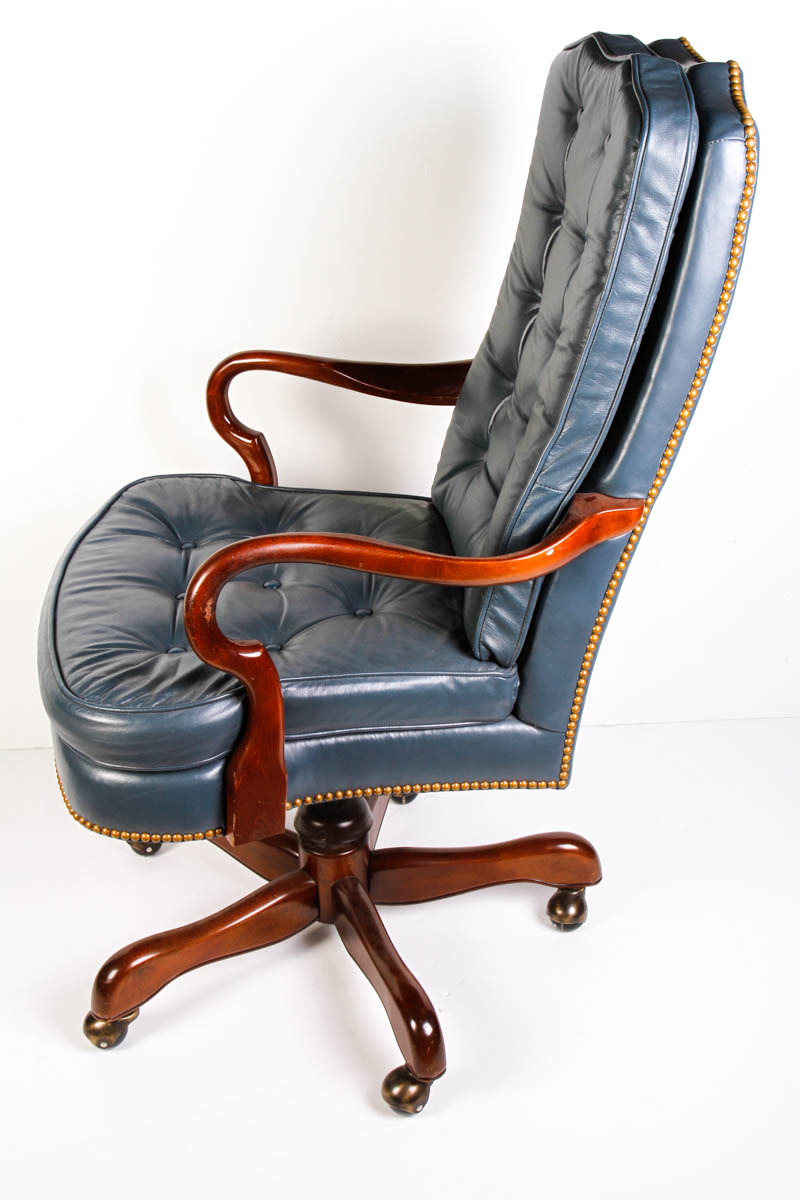 Queen Anne Style Blue Leather Office Chair