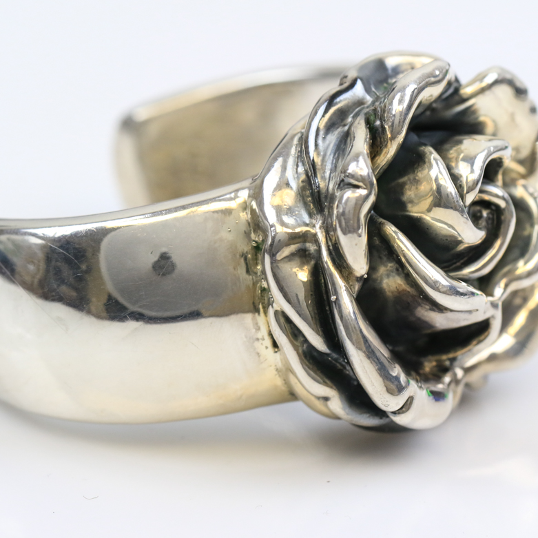Sterling Silver Carved Rosebud Cuff