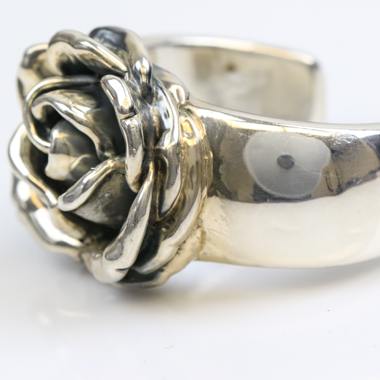 Sterling Silver Carved Rosebud Cuff