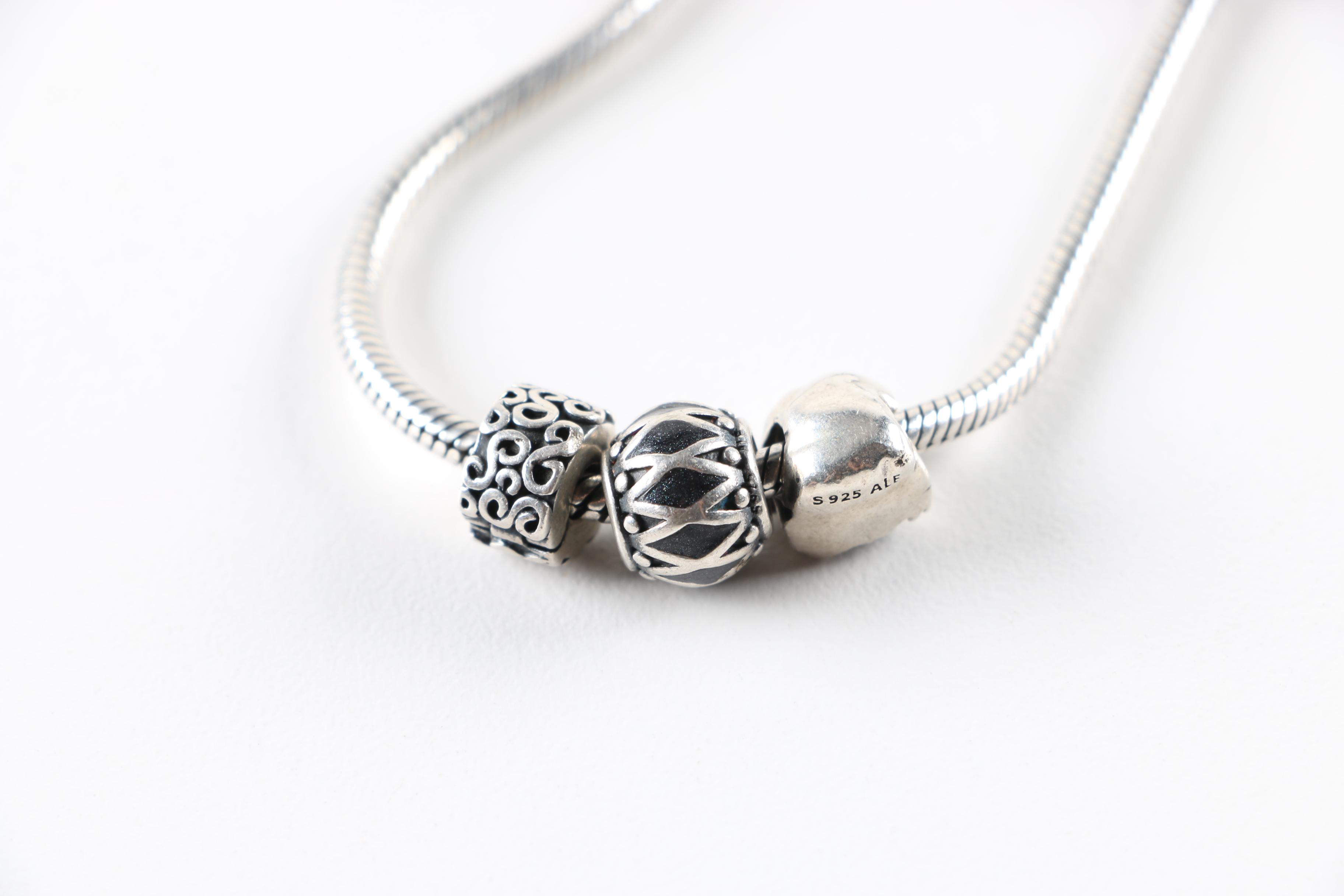 Sterling Silver Pandora Bracelet With Charms