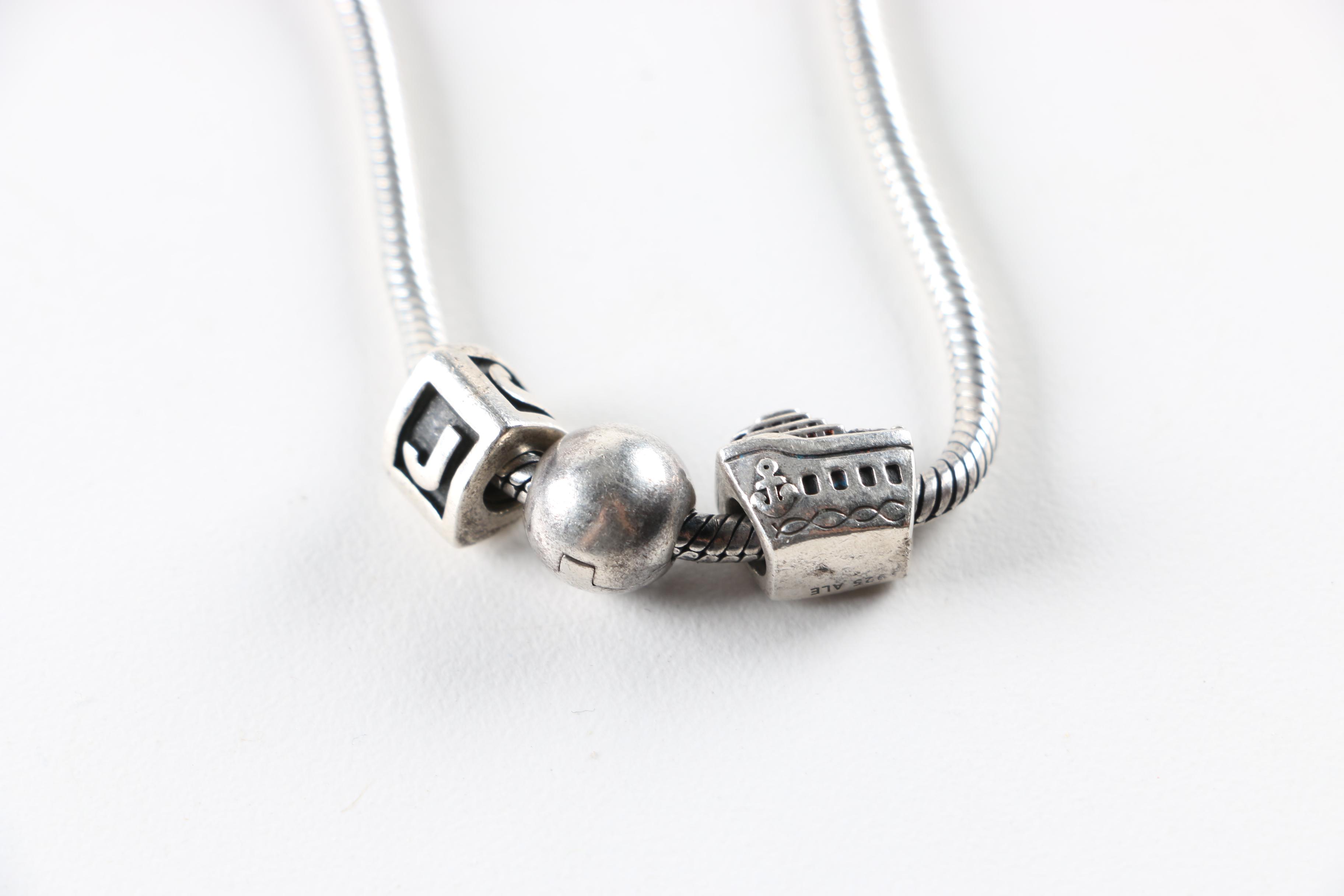 Sterling Silver Pandora Bracelet With Charms