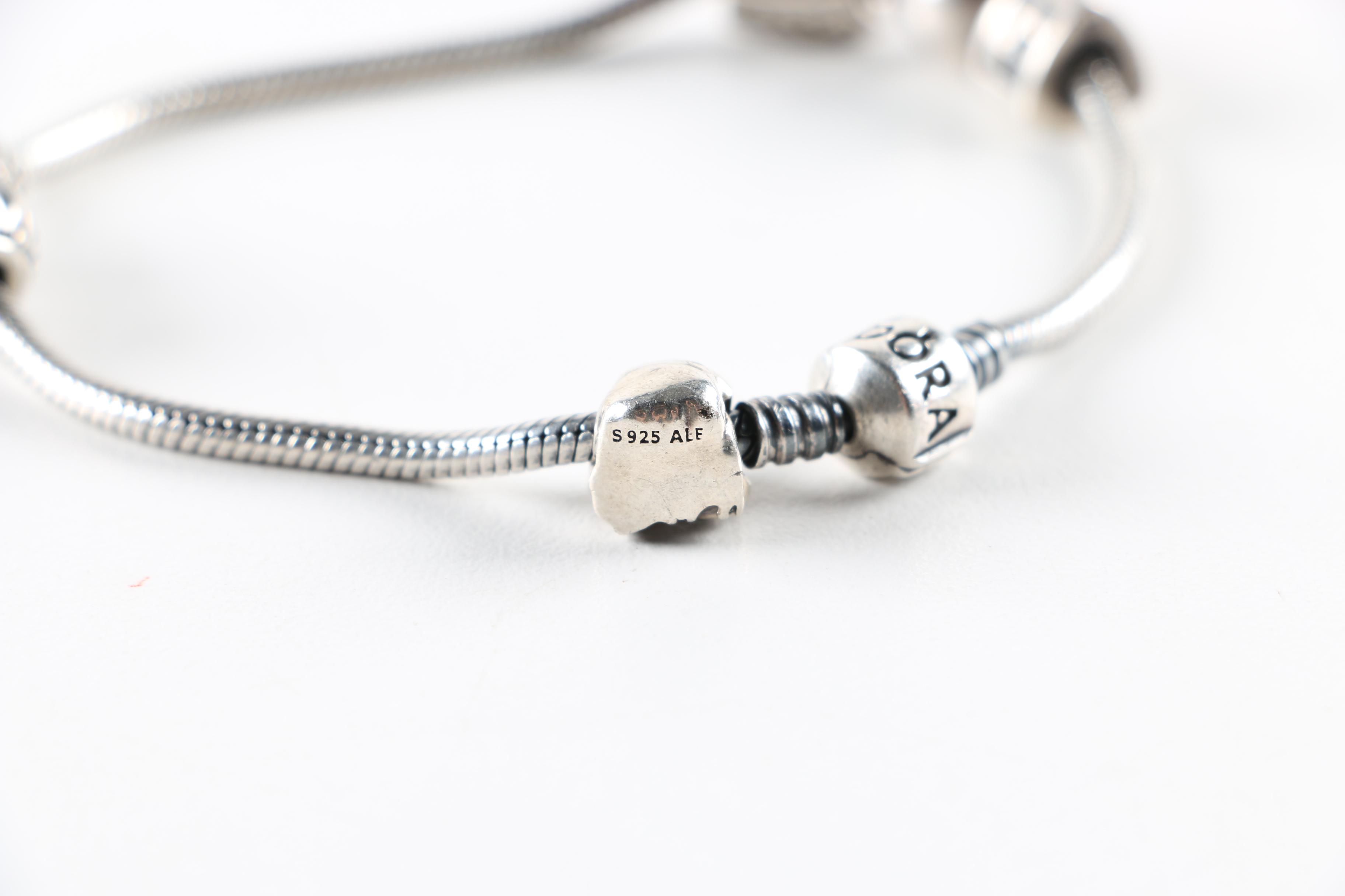 Sterling Silver Pandora Bracelet With Charms