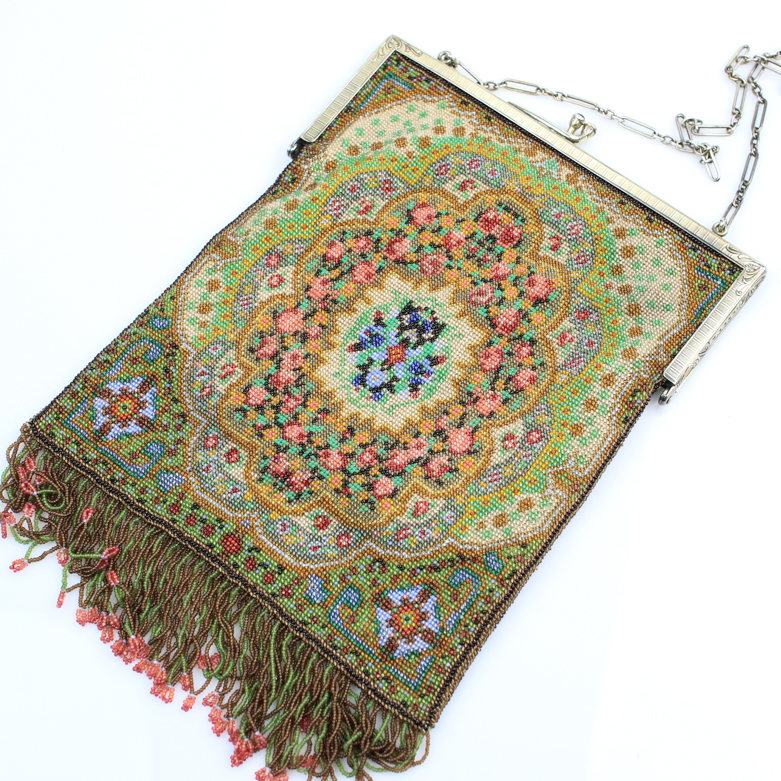 Vintage Sterling Silver Beaded Handbag