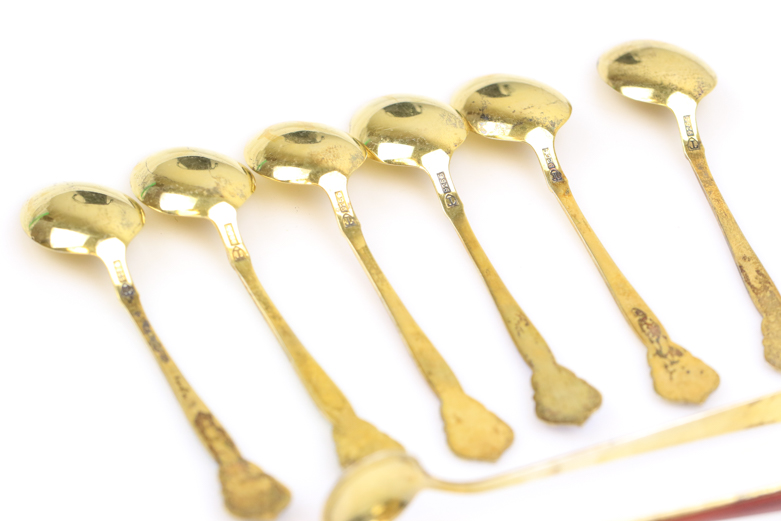 Set of Vintage Vermeil and Enamel Demitasse Spoons and Tongs