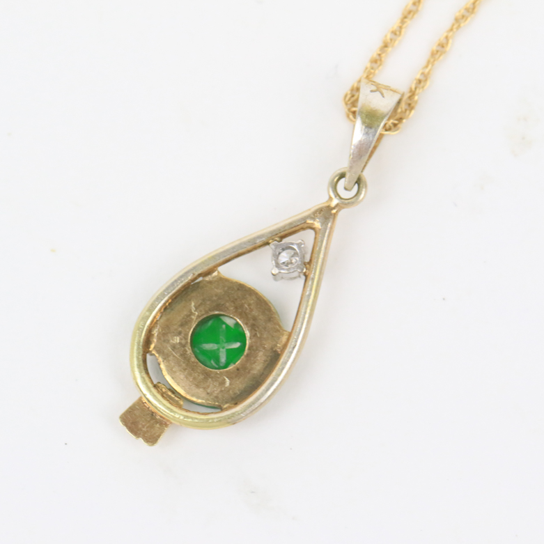 14K Yellow Gold, Nephrite Jade, and Diamond Pendant Necklace