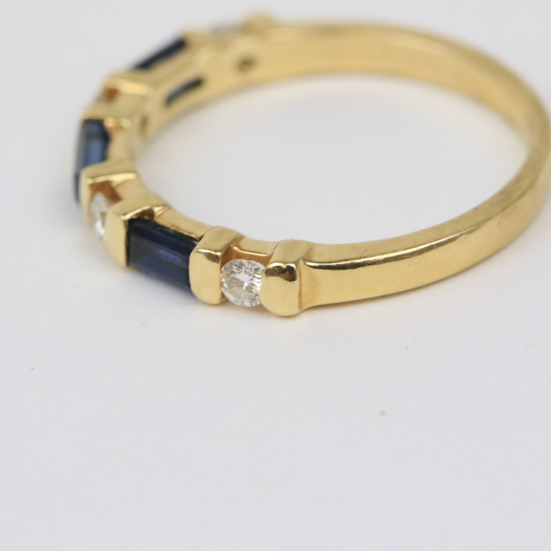 14K Yellow Gold, Sapphire, and Diamond Band