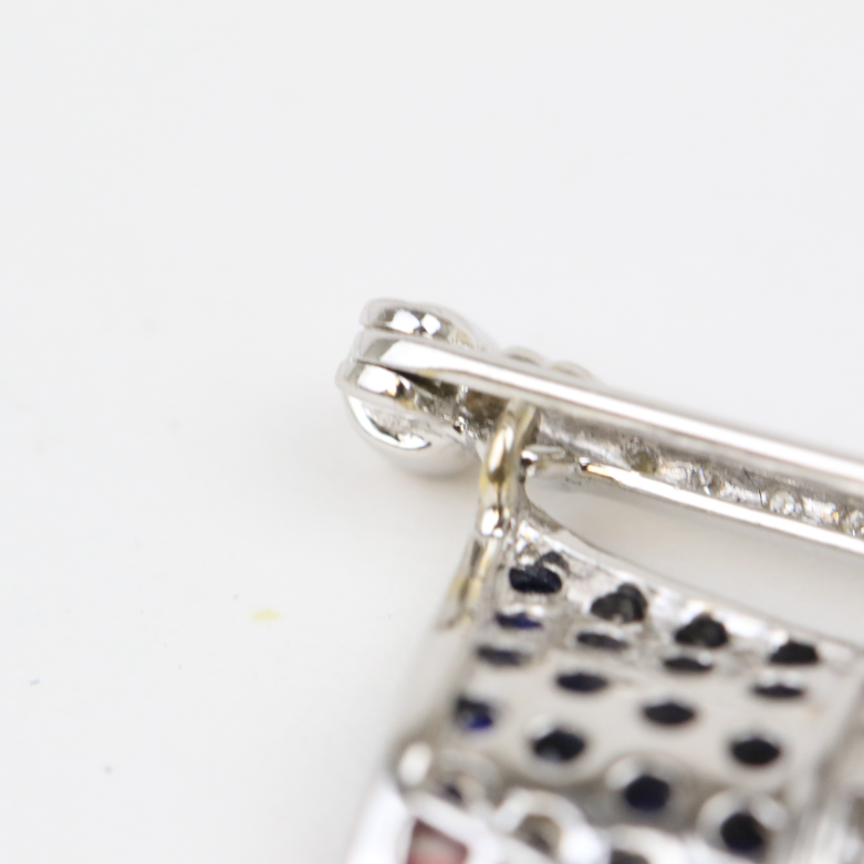 14K White Gold, Sapphire, and 2.10 CTW Ruby American Flag Pin