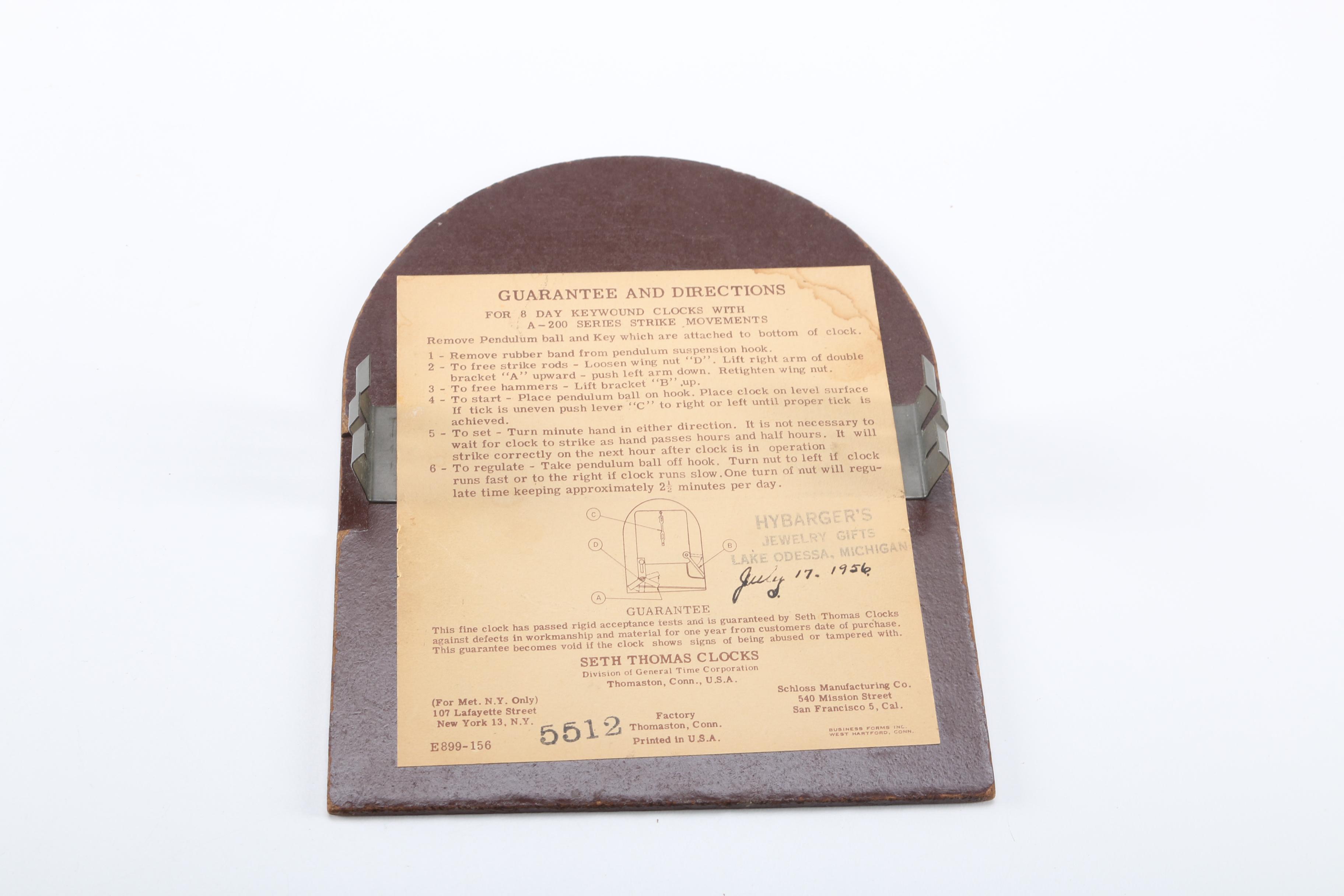 Circa 1956 Seth Thomas "Lynton 2W" Mantel Clock