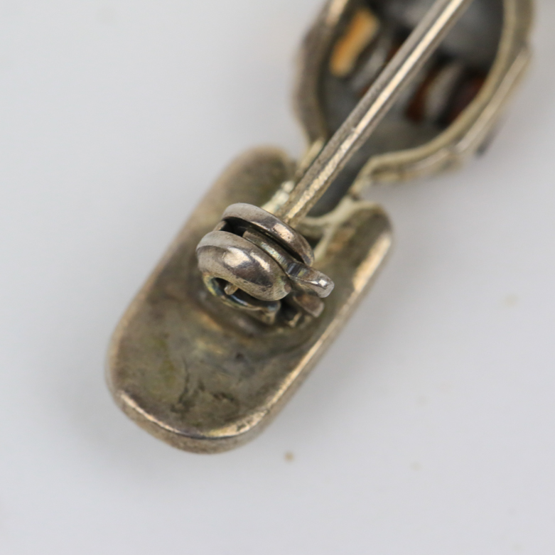 Vintage Sterling Silver, Red Glass, and Marcasite Brooch