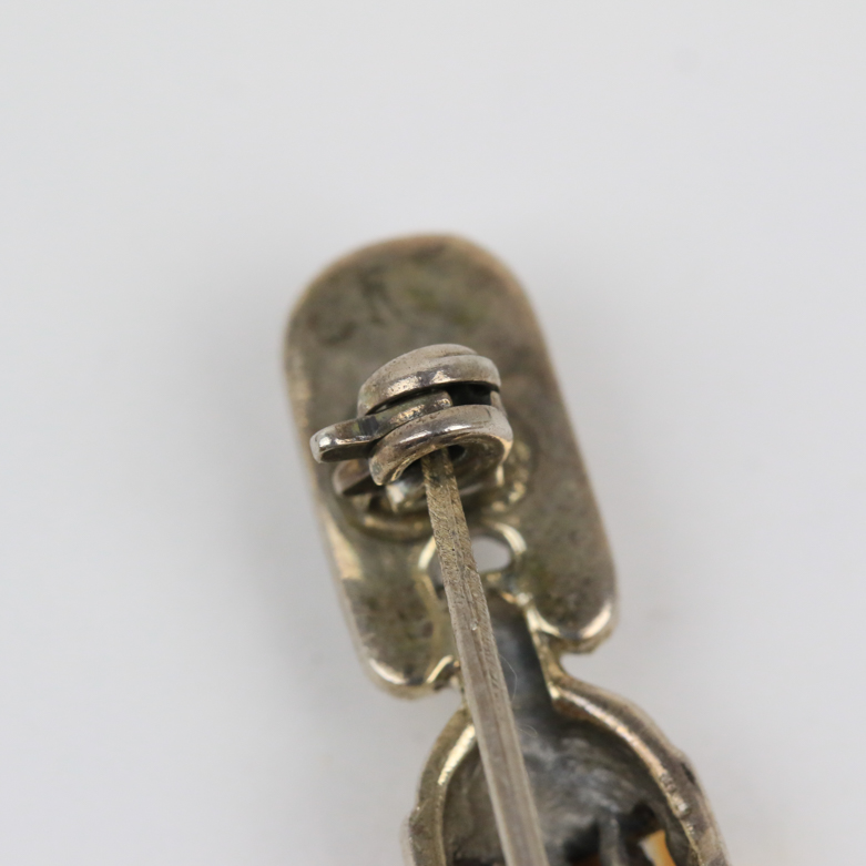 Vintage Sterling Silver, Red Glass, and Marcasite Brooch