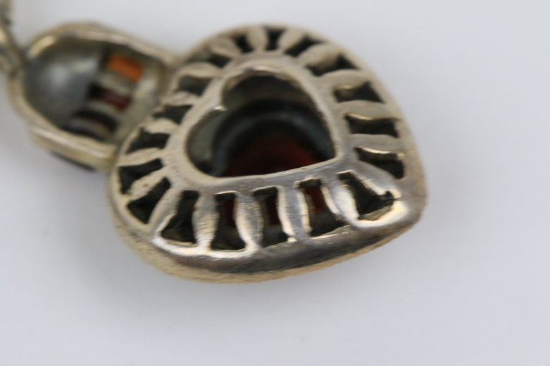 Vintage Sterling Silver, Red Glass, and Marcasite Brooch