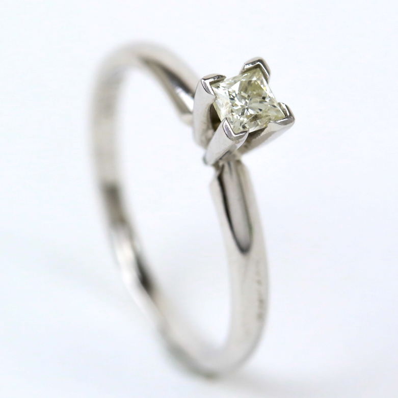 14K White Gold and Princess Cut Diamond Solitaire Ring