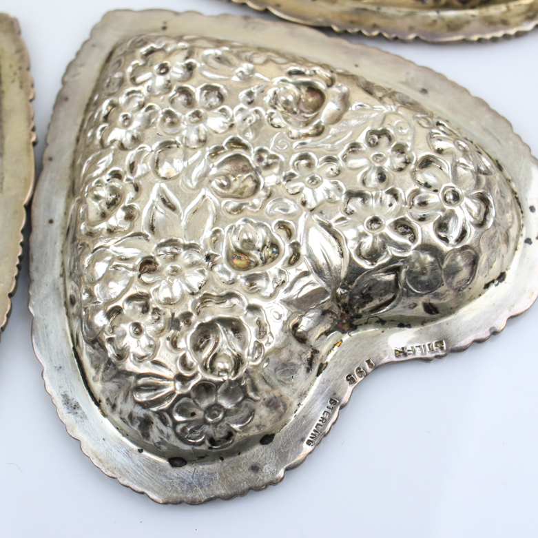 Set of Vintage Stieff Sterling Silver Repoussé Heart Trinket Dishes