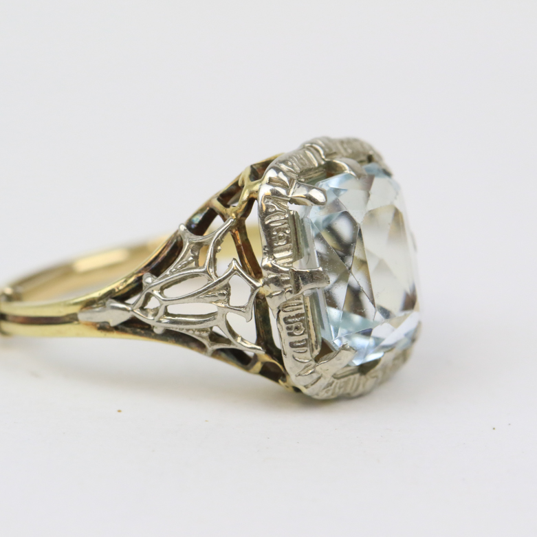 Art Deco 14K Two-Tone Gold and 3.65 CTS Aquamarine Cocktail Ring