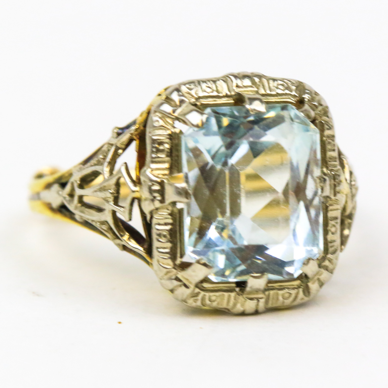Art Deco 14K Two-Tone Gold and 3.65 CTS Aquamarine Cocktail Ring