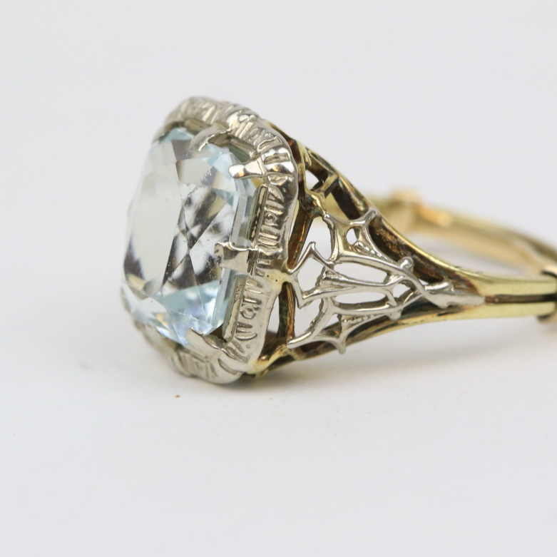 Art Deco 14K Two-Tone Gold and 3.65 CTS Aquamarine Cocktail Ring