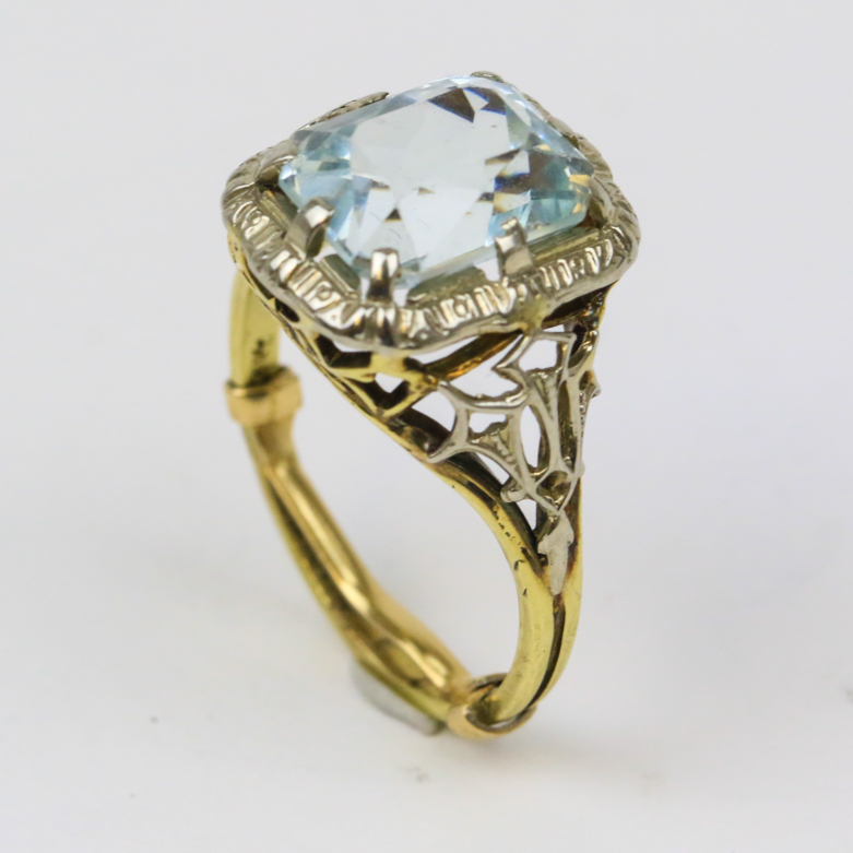Art Deco 14K Two-Tone Gold and 3.65 CTS Aquamarine Cocktail Ring