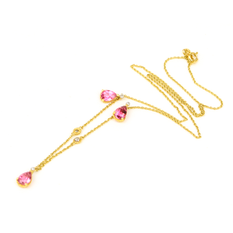 14K Yellow Gold, 2.55 CTW Pink Tourmaline, and Diamond Necklace