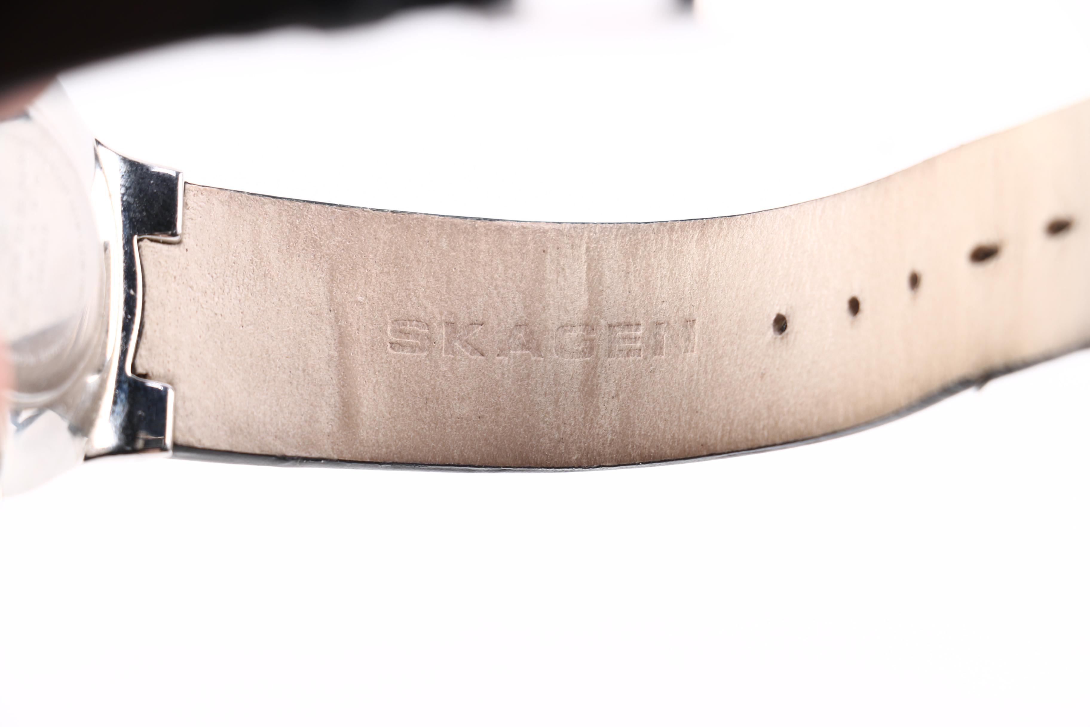 White Framed Wayfarer Sunglasses and Two Skagen Watches