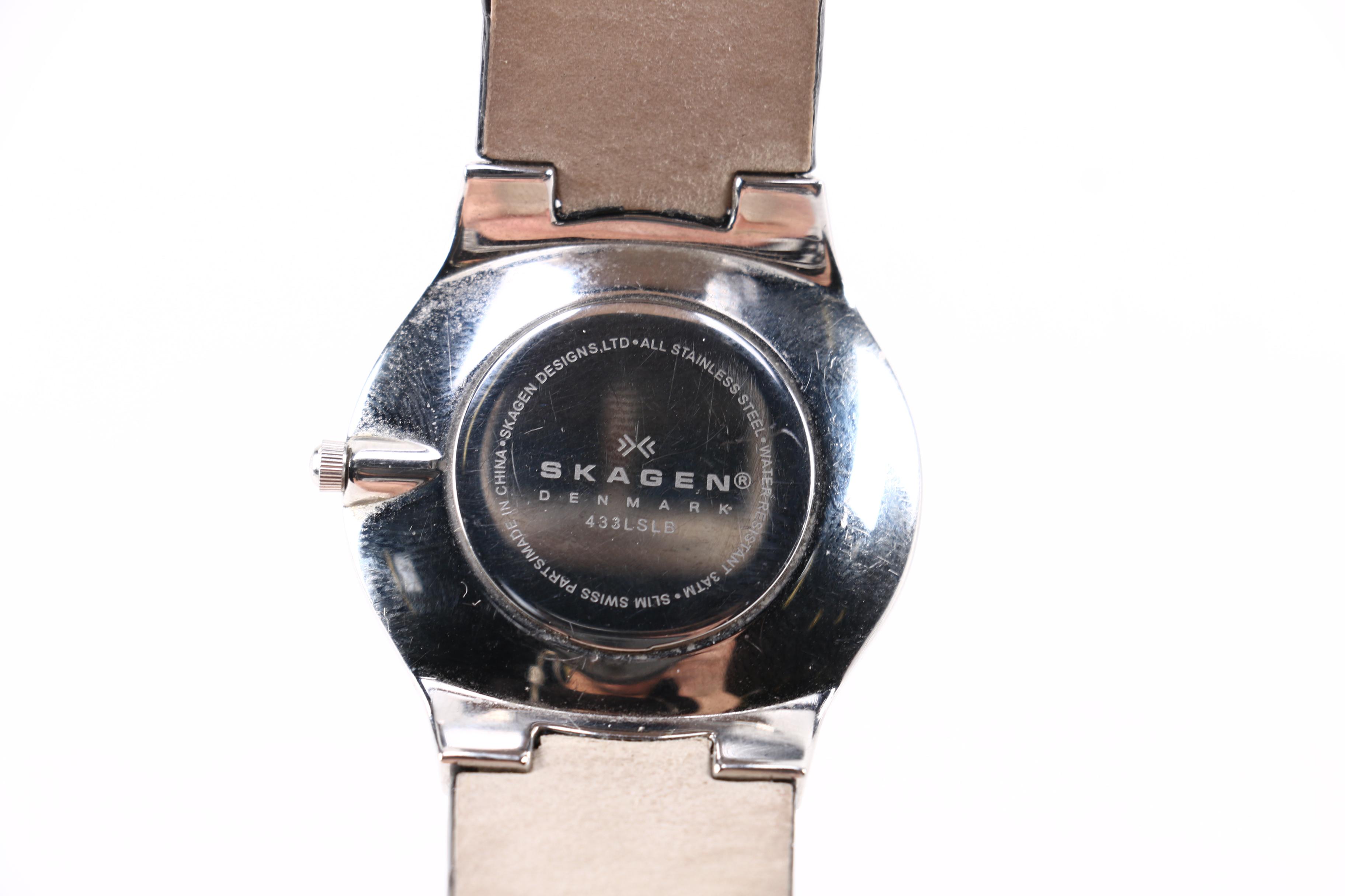 White Framed Wayfarer Sunglasses and Two Skagen Watches