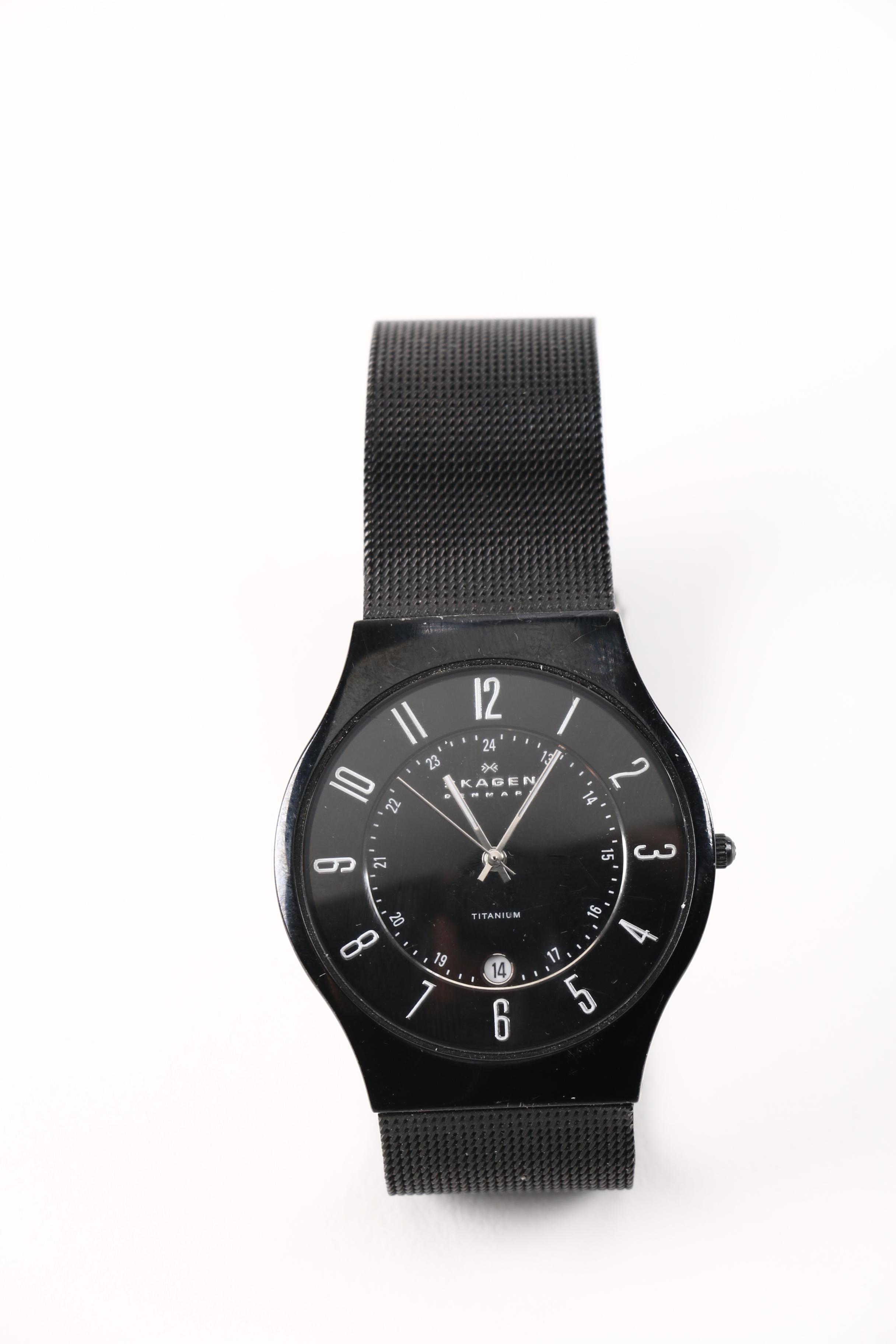 White Framed Wayfarer Sunglasses and Two Skagen Watches