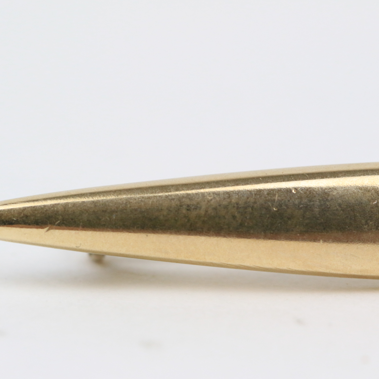 Mid-Century 10K Yellow Gold and Button Pearl Bar Brooch
