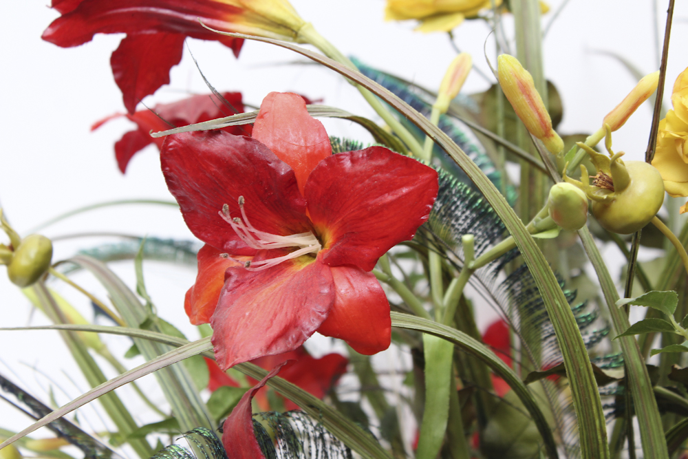Footed Urn With Decorative Silk Flower Arrangement