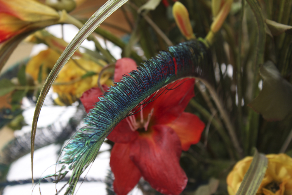Footed Urn With Decorative Silk Flower Arrangement