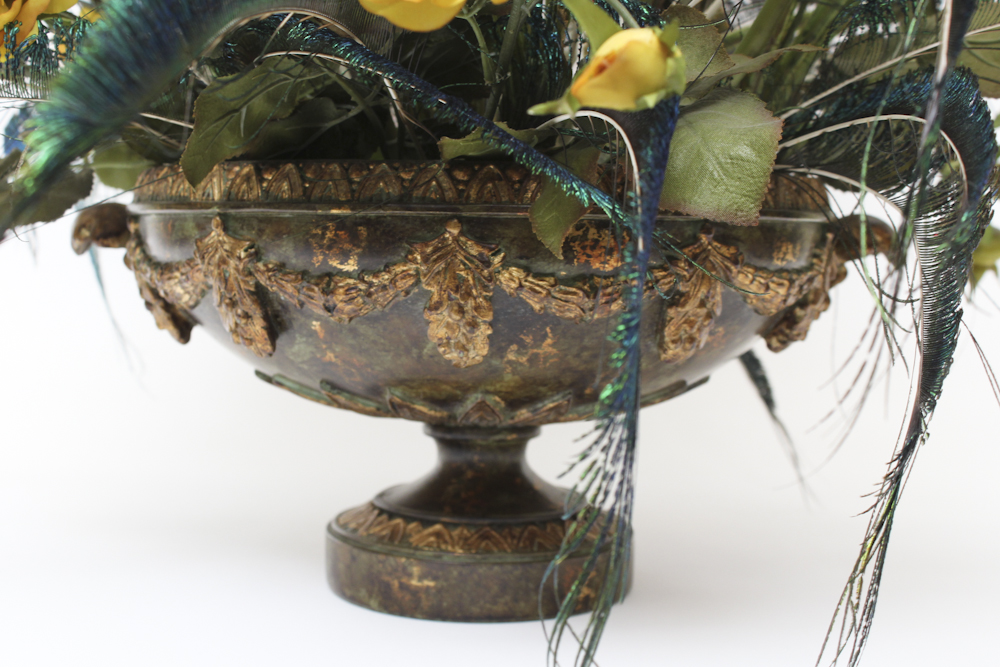 Footed Urn With Decorative Silk Flower Arrangement