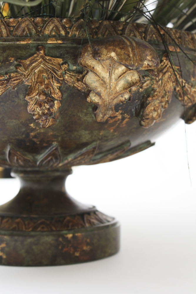 Footed Urn With Decorative Silk Flower Arrangement