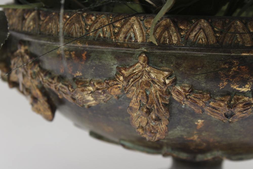 Footed Urn With Decorative Silk Flower Arrangement
