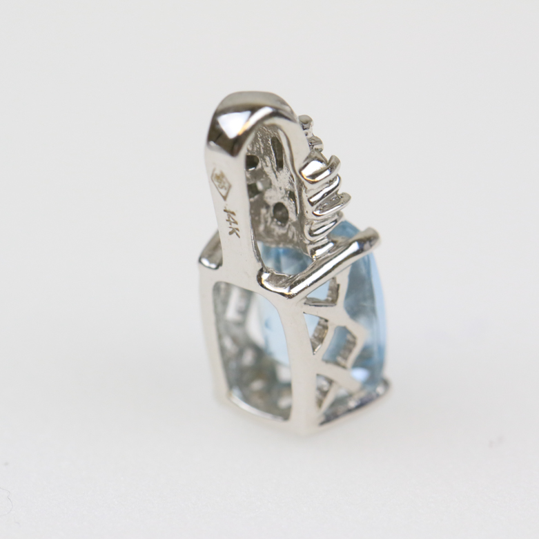 14K White Gold, Aquamarine, and Diamond Pendant and Stud Earrings