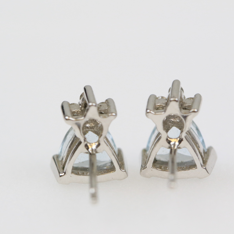 14K White Gold, Aquamarine, and Diamond Pendant and Stud Earrings